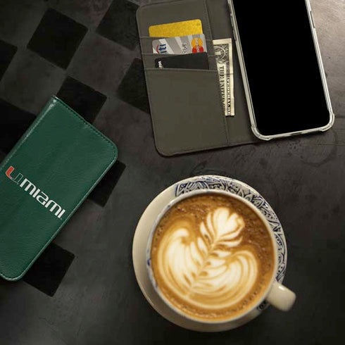 University of Miami Horizontal Mark on Green iPhone 15 Pro Folio Case
